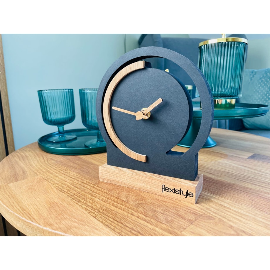 Zegar stojący czarny drewniany Oval Dębowy