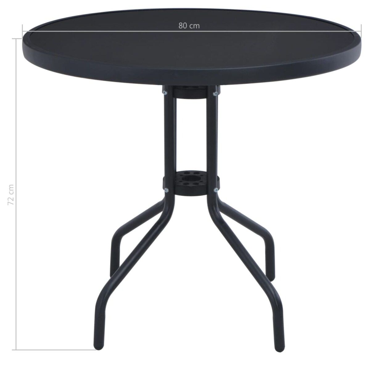 vidaXL Stolik ogrodowy, czarny, 80 cm, stal i szkło