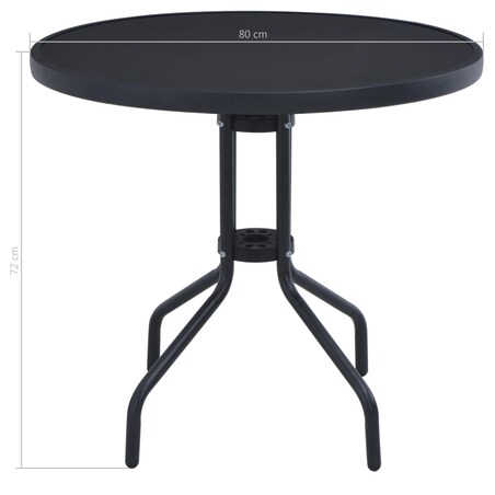 vidaXL Stolik ogrodowy, czarny, 80 cm, stal i szkło