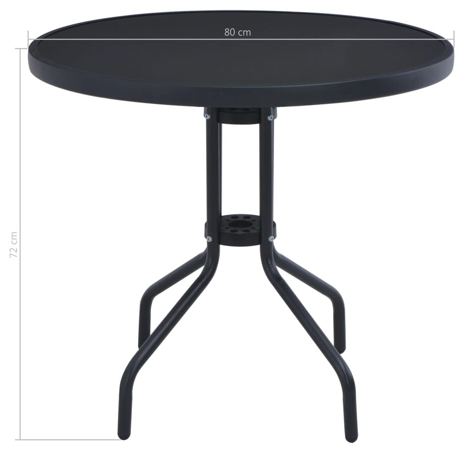 vidaXL Stolik ogrodowy, czarny, 80 cm, stal i szkło