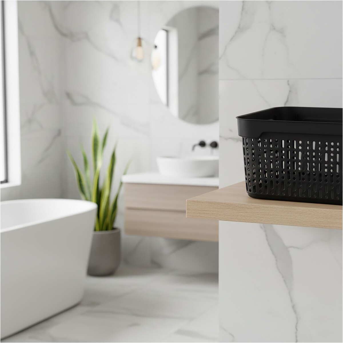 Koszyk Koszyczek Ażurowy L Plastikowy Na Kosmetyki Do Łazienki Pojemnik Z Pokrywką Zamykany Z Dziurkami Czarny