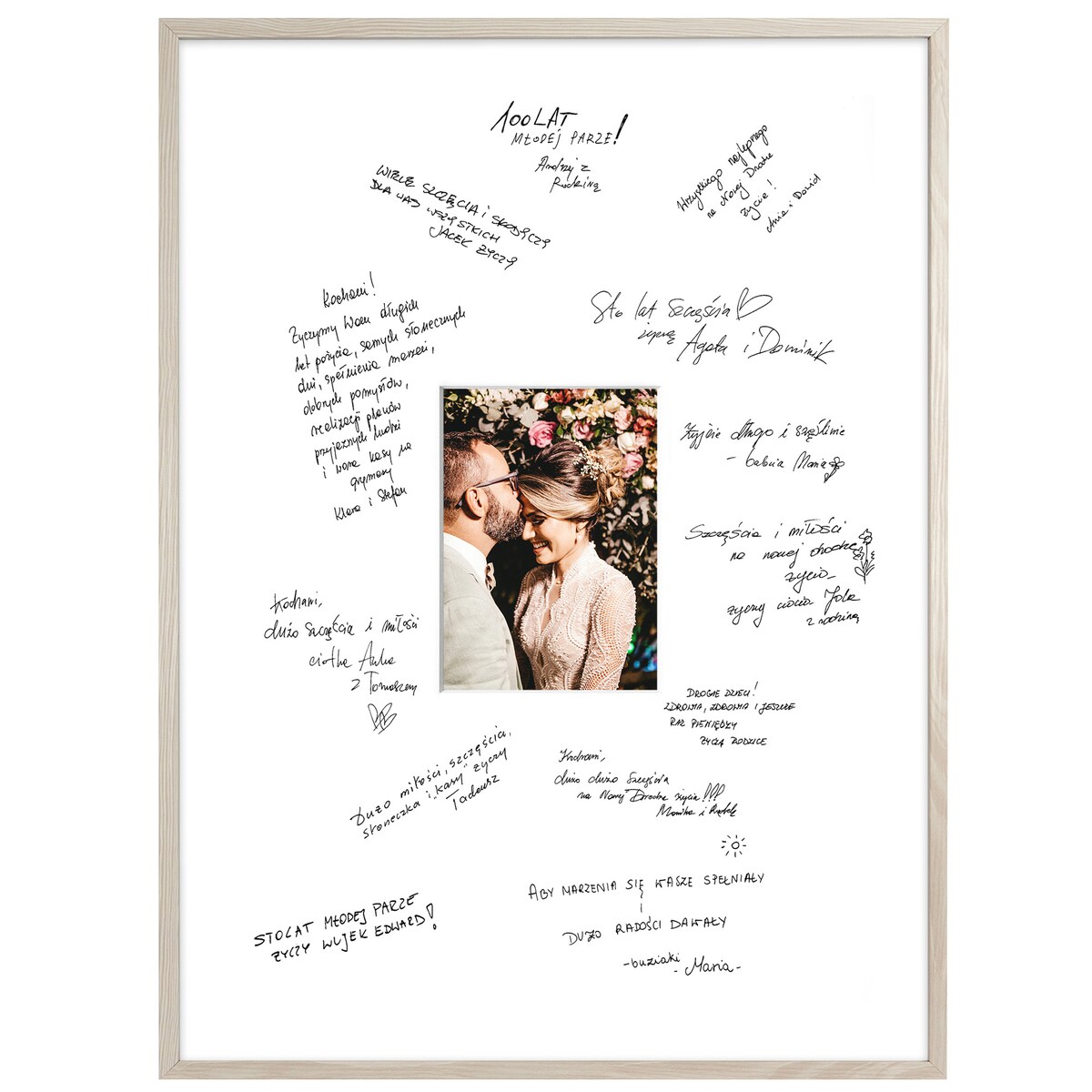 Ramka na WESELE PAMIĄTKOWA 50x70 cm - kolor ramy białe drewno - z passe partout prezent weselny zdjęcie 15x21 cm