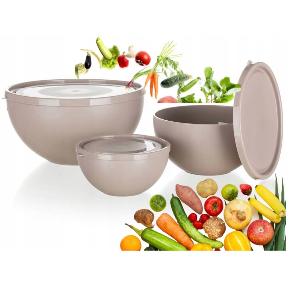 MISKI DO PRZECHOWYWANIA JEDZENIA z pokrywką 3szt lodówki na sałatki żywność