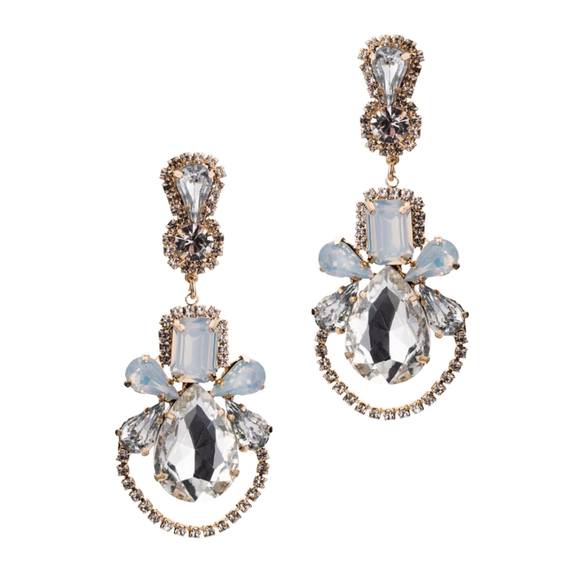 Złote kolczyki opalizujące lekkie mleczne cyrkonie kryształowe jasne