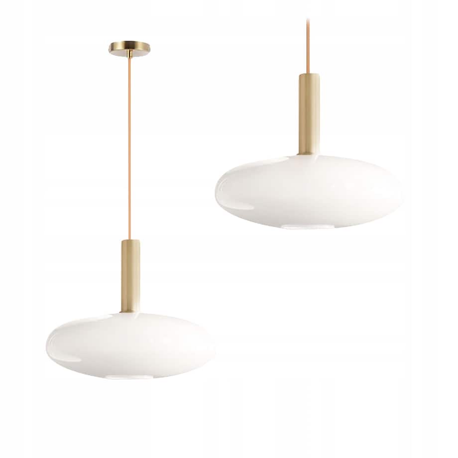 Lampa Wisząca Sufitowa Szklana Mleczna Złota Biała