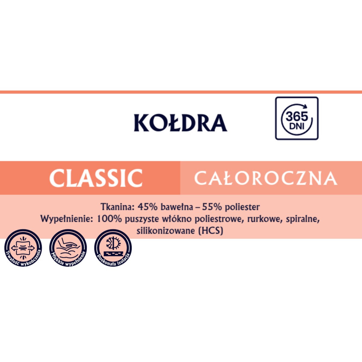 Kołdra całoroczna 200x220 CLASSIC Senna Home Biała
