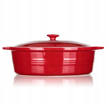 BRYTFANNA CERAMICZNA Z POKRYWĄ DO ZAPIEKANIA 3,6L naczynie owalne czerwone