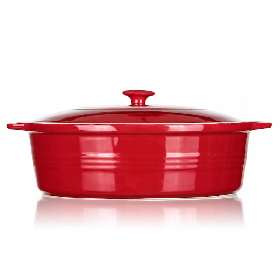 BRYTFANNA CERAMICZNA Z POKRYWĄ DO ZAPIEKANIA 3,6L naczynie owalne czerwone