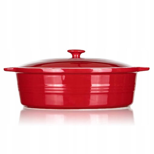 BRYTFANNA CERAMICZNA Z POKRYWĄ DO ZAPIEKANIA 3,6L naczynie owalne czerwone