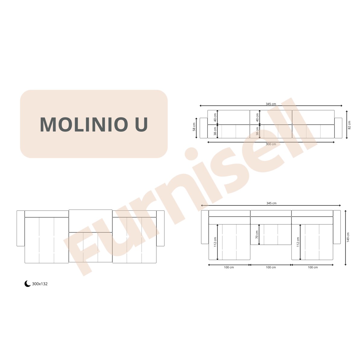 Narożnik MOLINIO U z funkcją spania Kolor: Wind 89