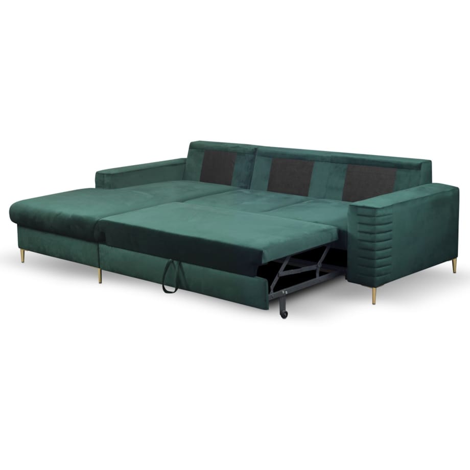 Narożnik rozkładany z zagłówkiem i pojemnikiem OLI, lewostronny, zielony