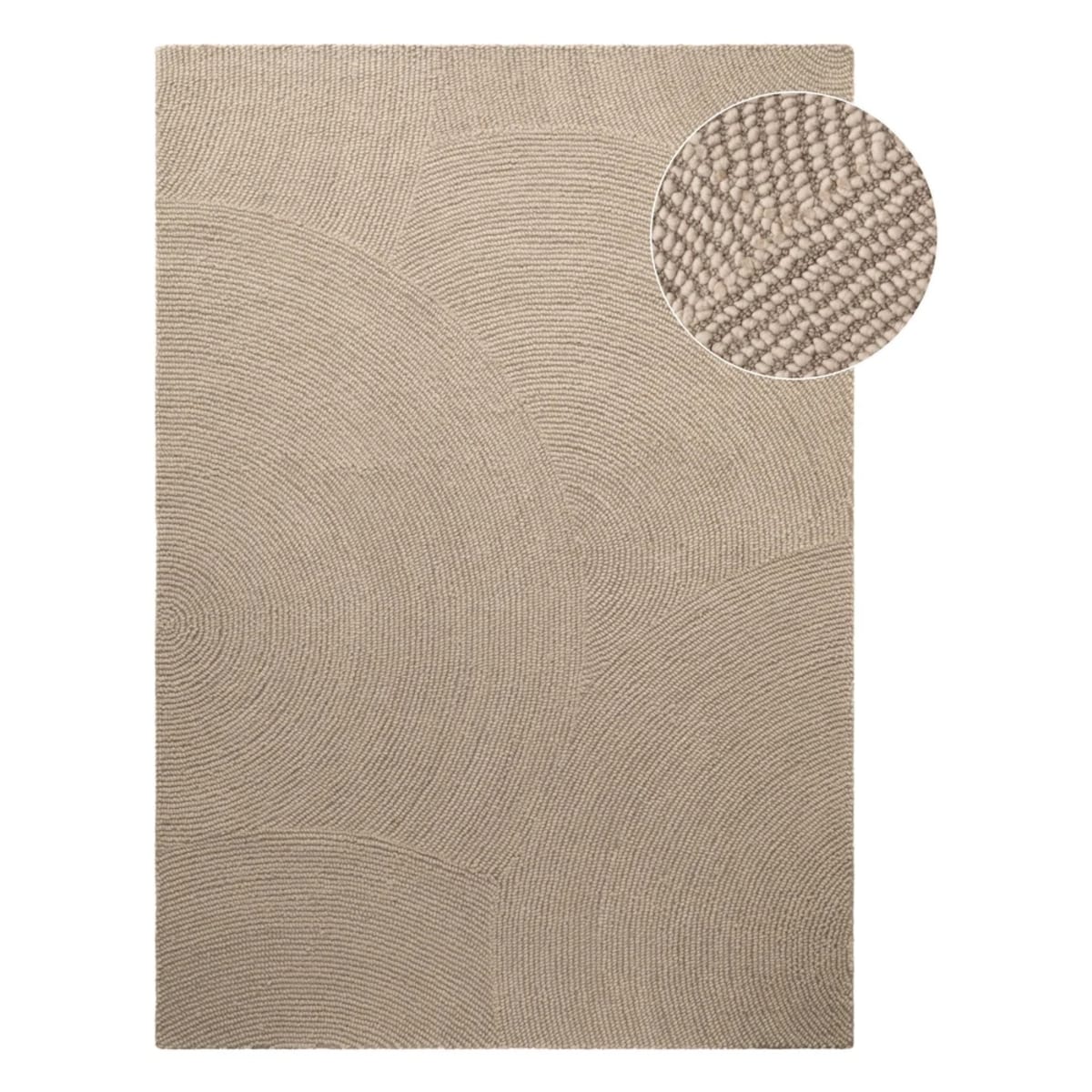 Dywan wełniany do salonu 160x230cm, beżowy wzór w półkola, efekt 3d