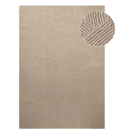 Dywan wełniany do salonu 160x230cm, beżowy wzór w półkola, efekt 3d