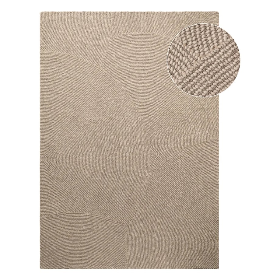 Dywan wełniany do salonu 160x230cm, beżowy wzór w półkola, efekt 3d