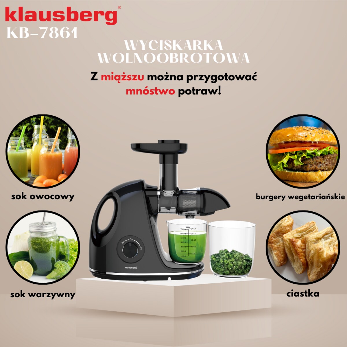 Sokowirówka wolnoobrotowa 150W do owoców i warzyw COLD PRESS KLAUSBERG KB-7861