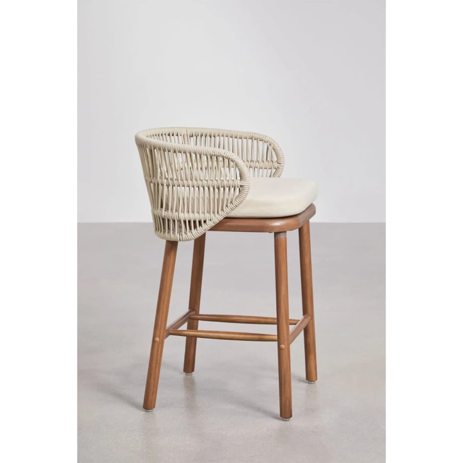 Krzesło barowe, ogrodwe, drewno akacji + pleciony sznurek Capri, ↑65 cm