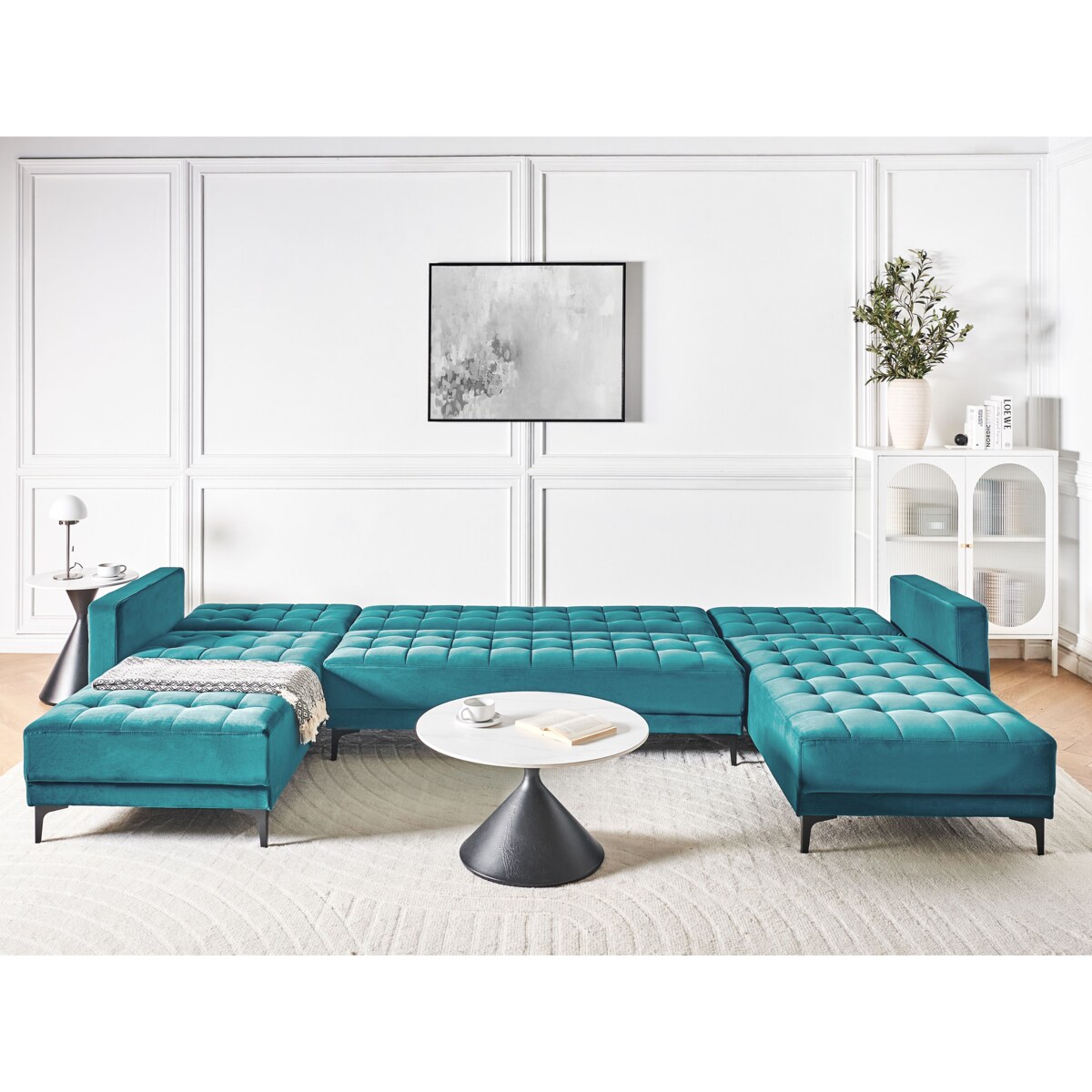 Narożnik rozkładany 5-osobowy welurowy morski ABERDEEN