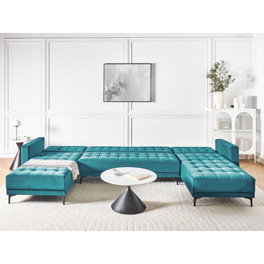 Narożnik rozkładany 5-osobowy welurowy morski ABERDEEN