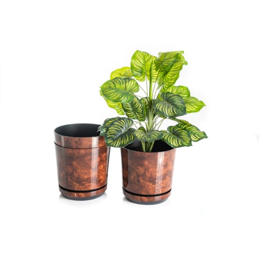 26 cm wzór DREWNO Doniczka z podstawką imitacja dębowej deski styl naturalny drewnopodobna