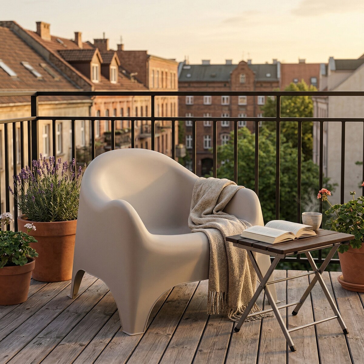 Fotel ogrodowy wypoczynkowy Dumbo na taras, balkon beżowy