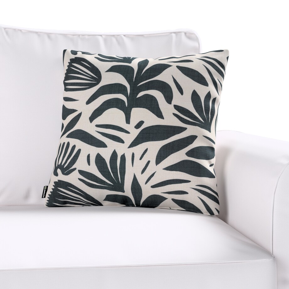 Poszewka Kinga na poduszkę 43x43 roślinny grafitowy motyw na kremowym tle