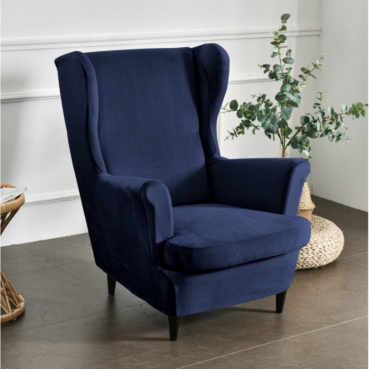 POKROWIEC NA FOTEL USZAK GRANATOWY WELUR ELASTYCZNY [22E4]