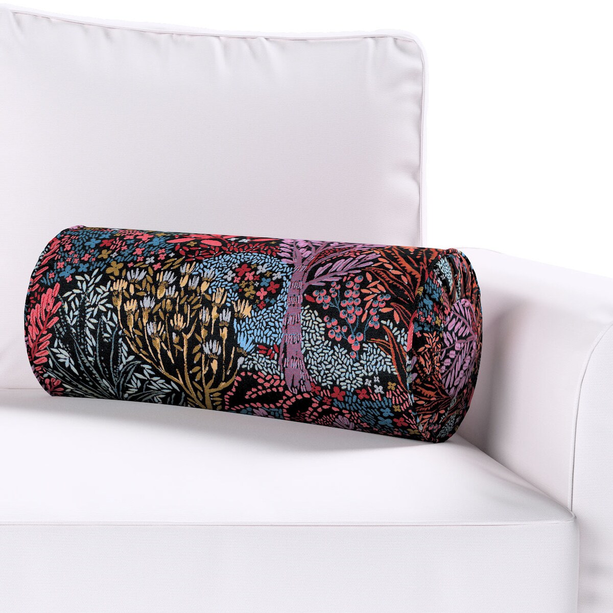 Poduszka wałek z zakładkami, kolorowe rośliny na czarnym tle, Ø20 x 50 cm, Intenso Premium