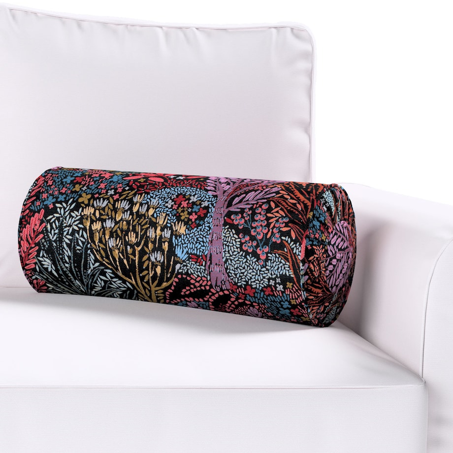 Poduszka wałek z zakładkami, kolorowe rośliny na czarnym tle, Ø20 x 50 cm, Intenso Premium