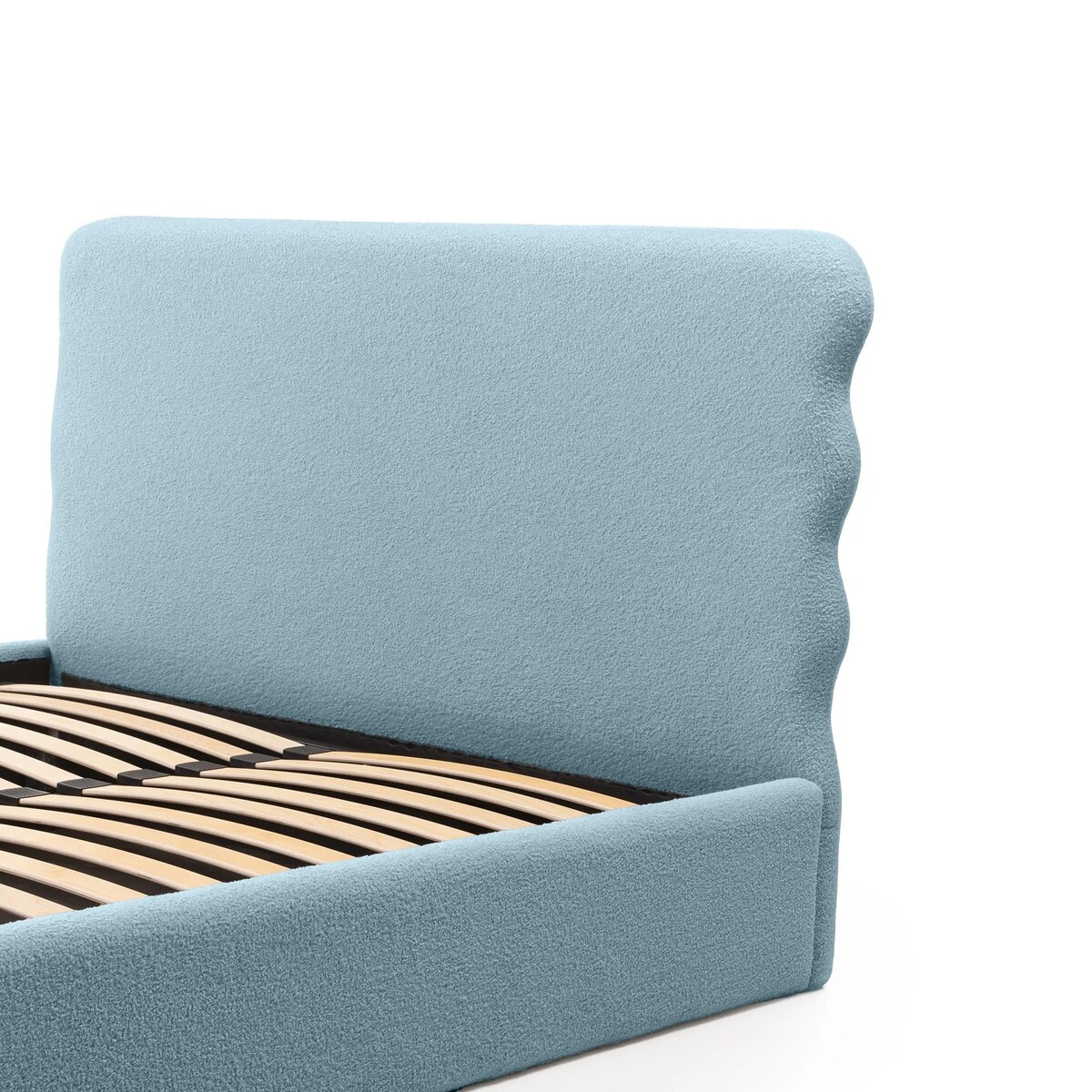 Łóżko tapicerowane 160x200 cm niebieskie bouclé Bolga