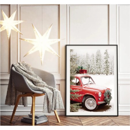 Poster Story, Plakat, Obraz - Świąteczna Podróż Czerwonym Autem, wymiary 70 x 100 cm