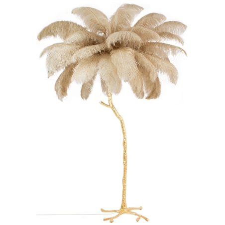 Lampa podłogowa glamour TIFFANY JL0019.BEIGE ptasie pióra mosiądz beżowa