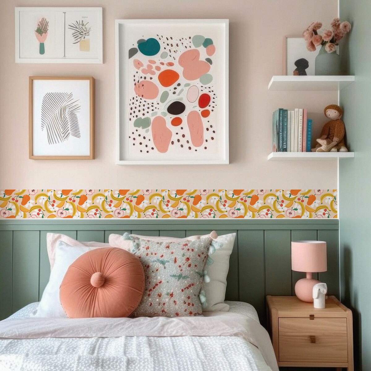 Samoprzylepny Pasek Ozdobny Do Kuchni OWOCE Banany Wiśnie Kwiaty Styl Retro