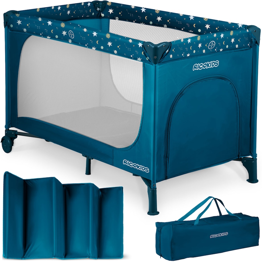 Łóżeczko turystyczne dla dziecka składane podróżne kojec Ricokids + materac + torba