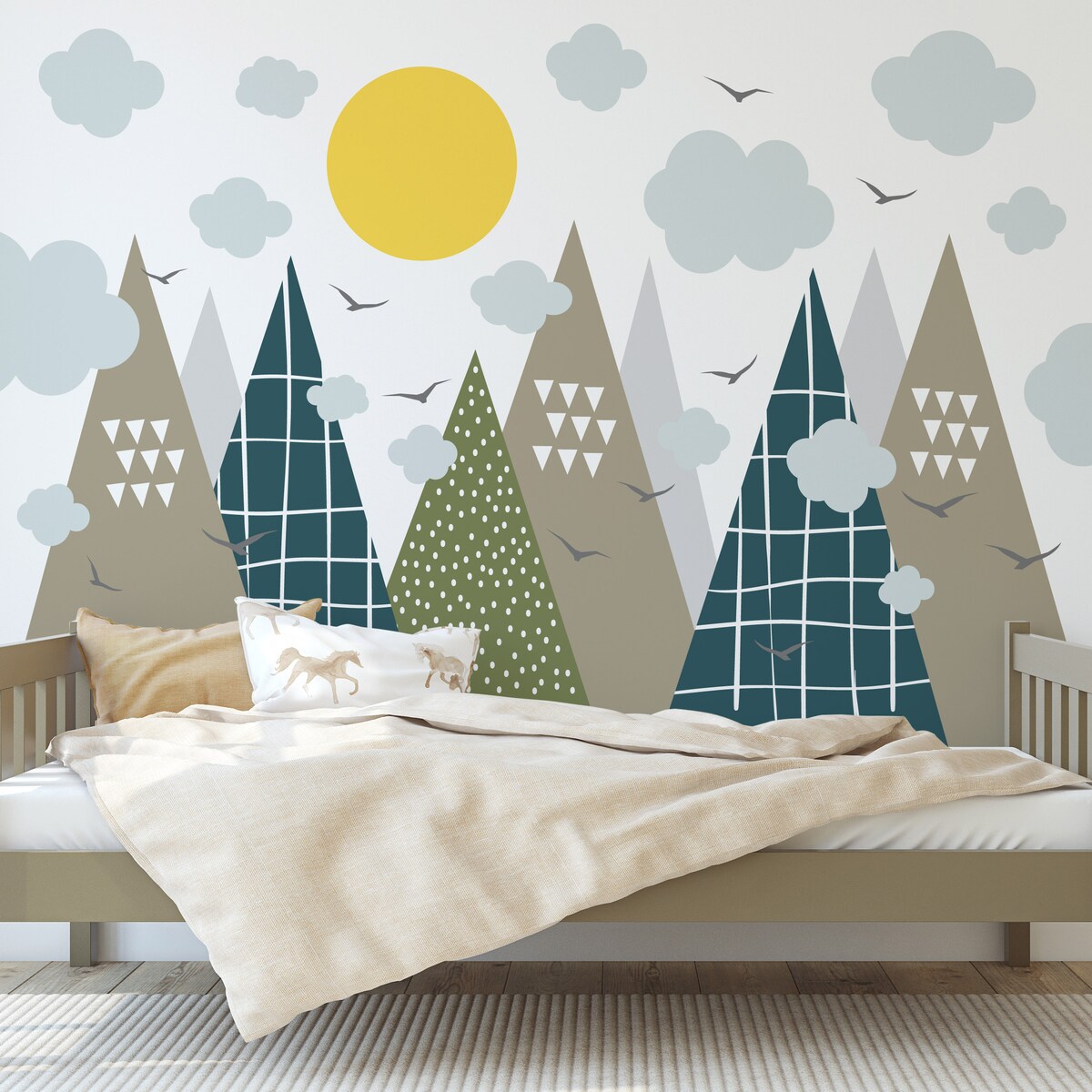 ZESTAW NAKLEJEK NA ŚCIANĘ DLA DZIECI BRĄZOWE GÓRY STYL SKANDYNAWSKI ZESTAW