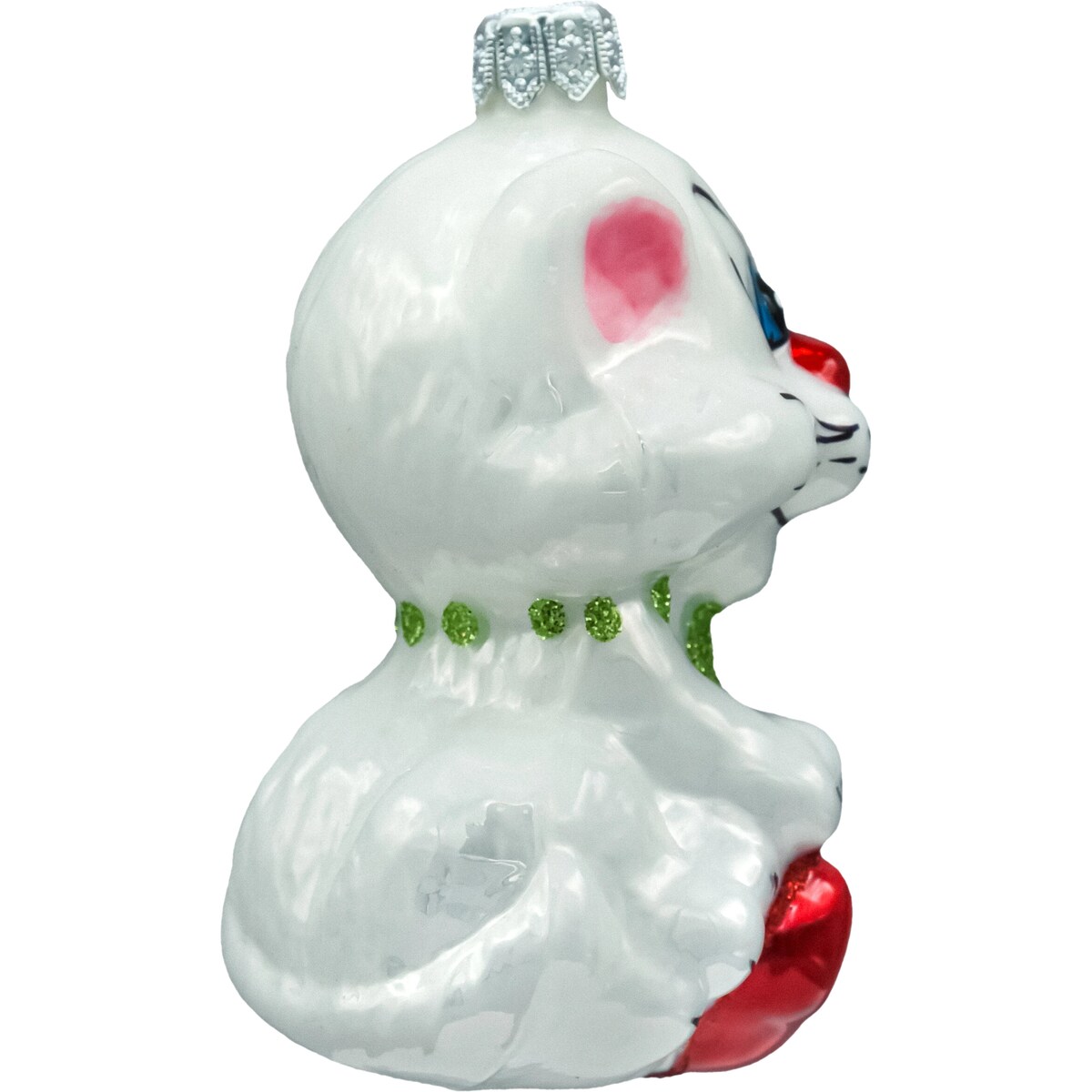 Bombka choinkowa szklana: Kotek z sercem w muszce