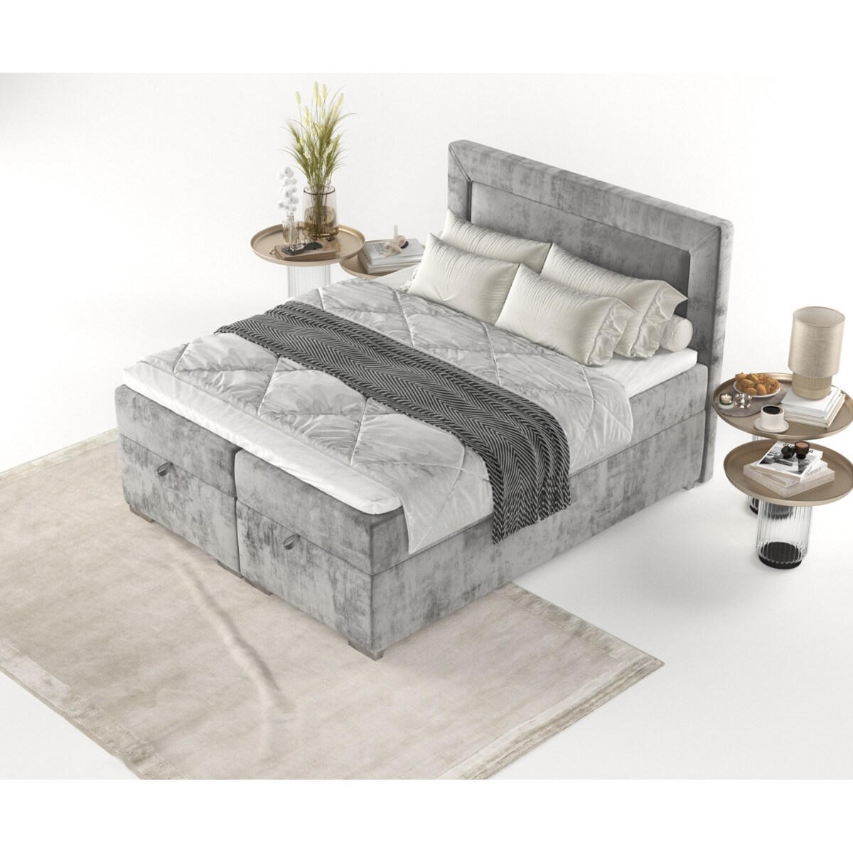 Łóżko kontynentalne LONTANO 180x200 z pojemnikiem, Szary, tkanina Lotta 09