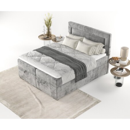 Łóżko kontynentalne LONTANO 180x200 z pojemnikiem, Szary, tkanina Lotta 09