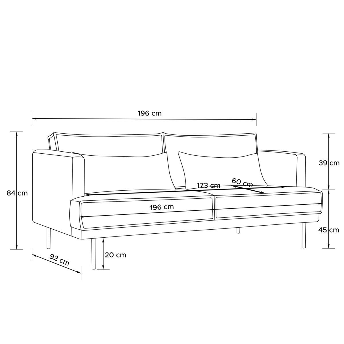 KONSIMO GANZO Sofa 3-osobowa do salonu z czerwonymi poduszkami