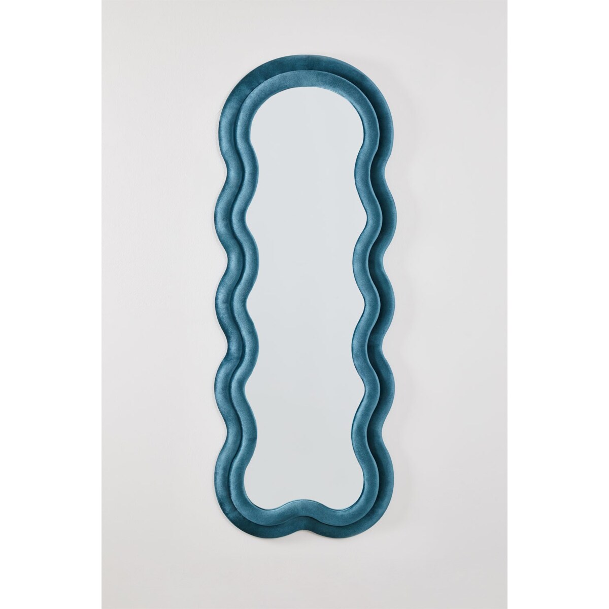 Lustro w falistej ramie aksamit turkusowoniebieskie 160x60 cm