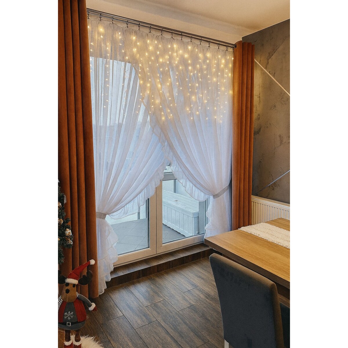 firana z falbanką | szyfon | zakładana na taśmie | 400x230 cm | biała