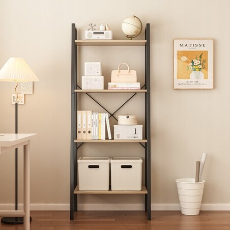 Regał na książki stojący rustykalny drabinka loft retro jasny brąz 4 półki