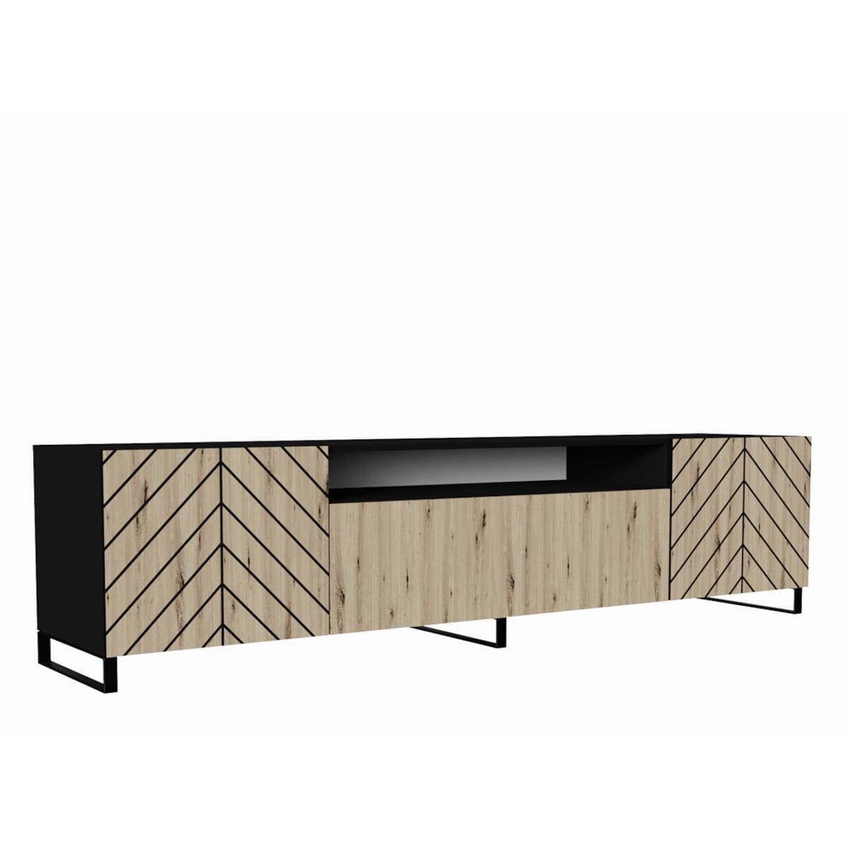 Szafka RTV IGO 200 cm na metalowych nogach, jodełka- artisan+czarny