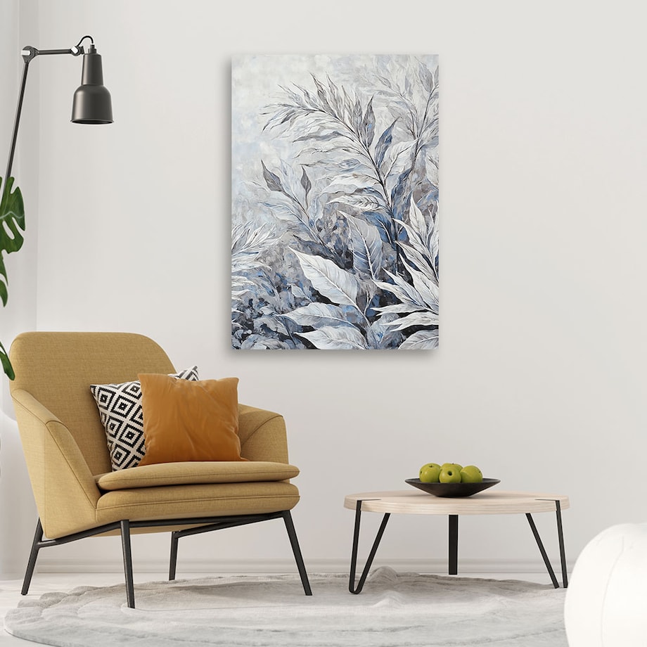 Obrazy do gabinetu salonu na ścianę Szare Liście Abstrakcja Botanika 70x100