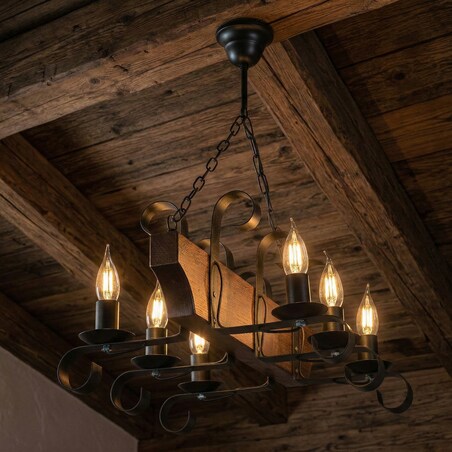 drewniana lampa wisząca 6 punktowa edylit retro