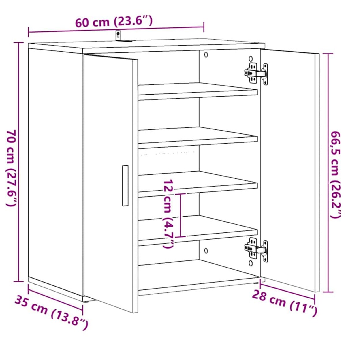 vidaXL Szafka na buty, biała, 60x35x70 cm, materiał drewnopochodny