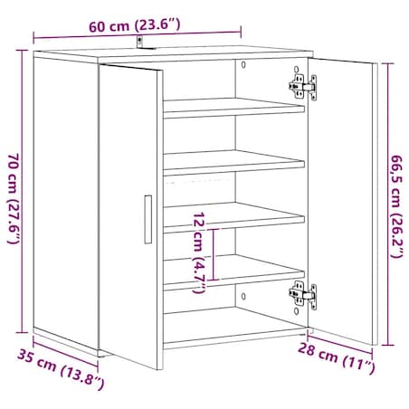 vidaXL Szafka na buty, biała, 60x35x70 cm, materiał drewnopochodny