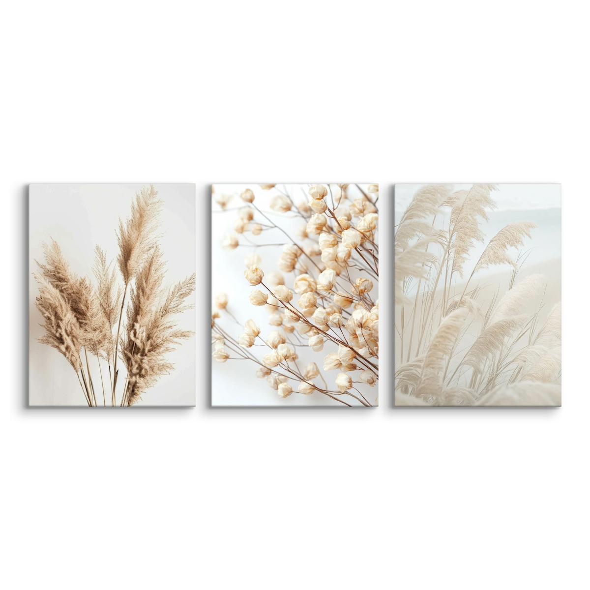 3x Obraz Do Sypialni Set Trawa Pampasowa Kwiaty Rośliny Styl Boho 30x40cm