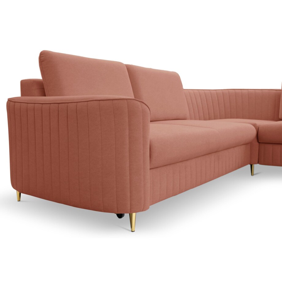 Narożnik z funkcją spania i pojemnikiem na pościel LOREN, koralowy