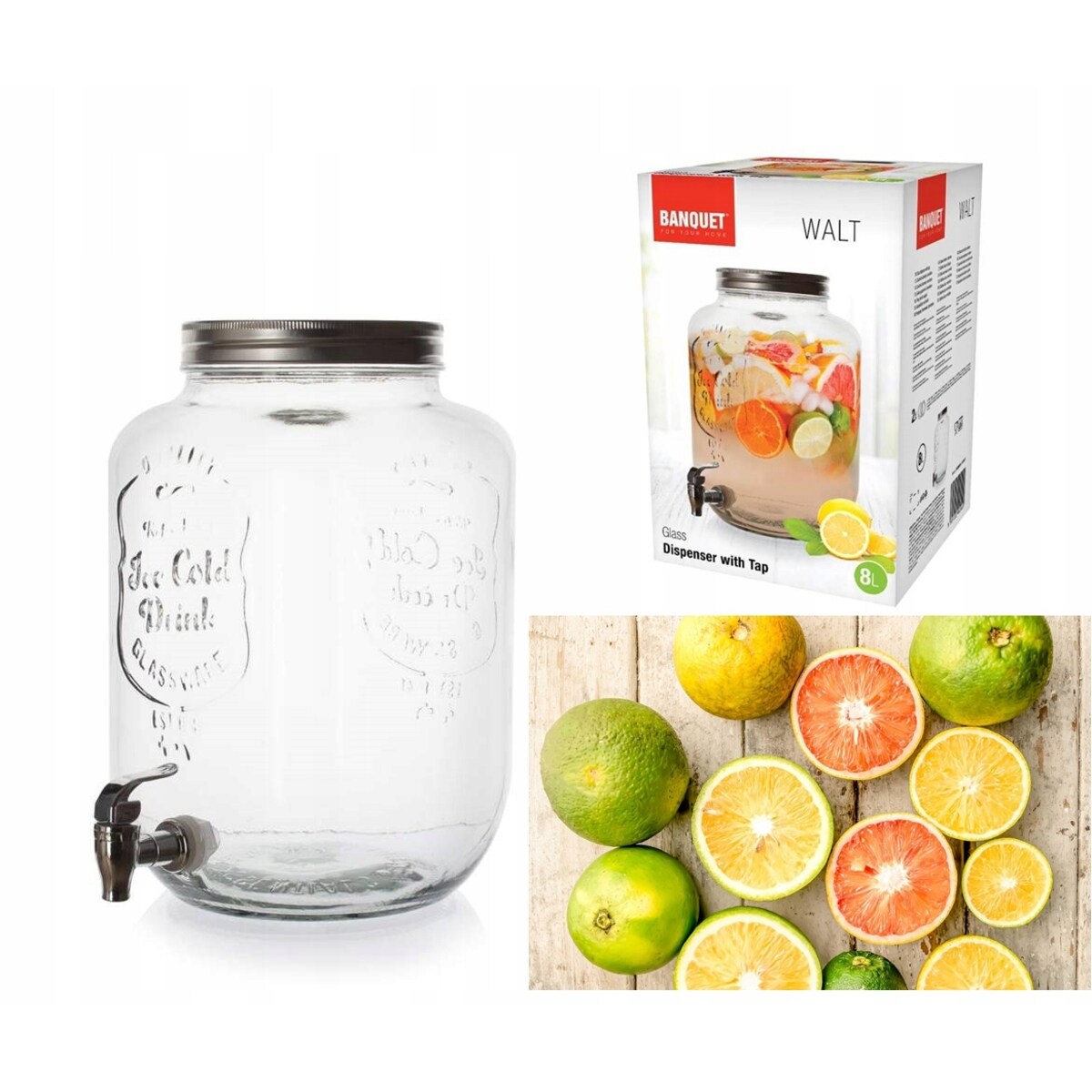 8 L z kranikiem SŁOIK POJEMNIK SZKLANY do ogrodu grill przyjęcie na napoje
