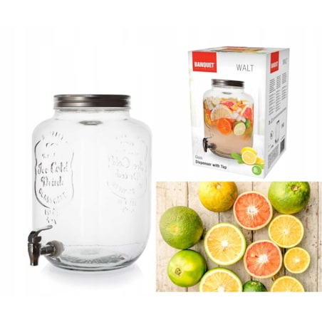 8 L z kranikiem SŁOIK POJEMNIK SZKLANY do ogrodu grill przyjęcie na napoje